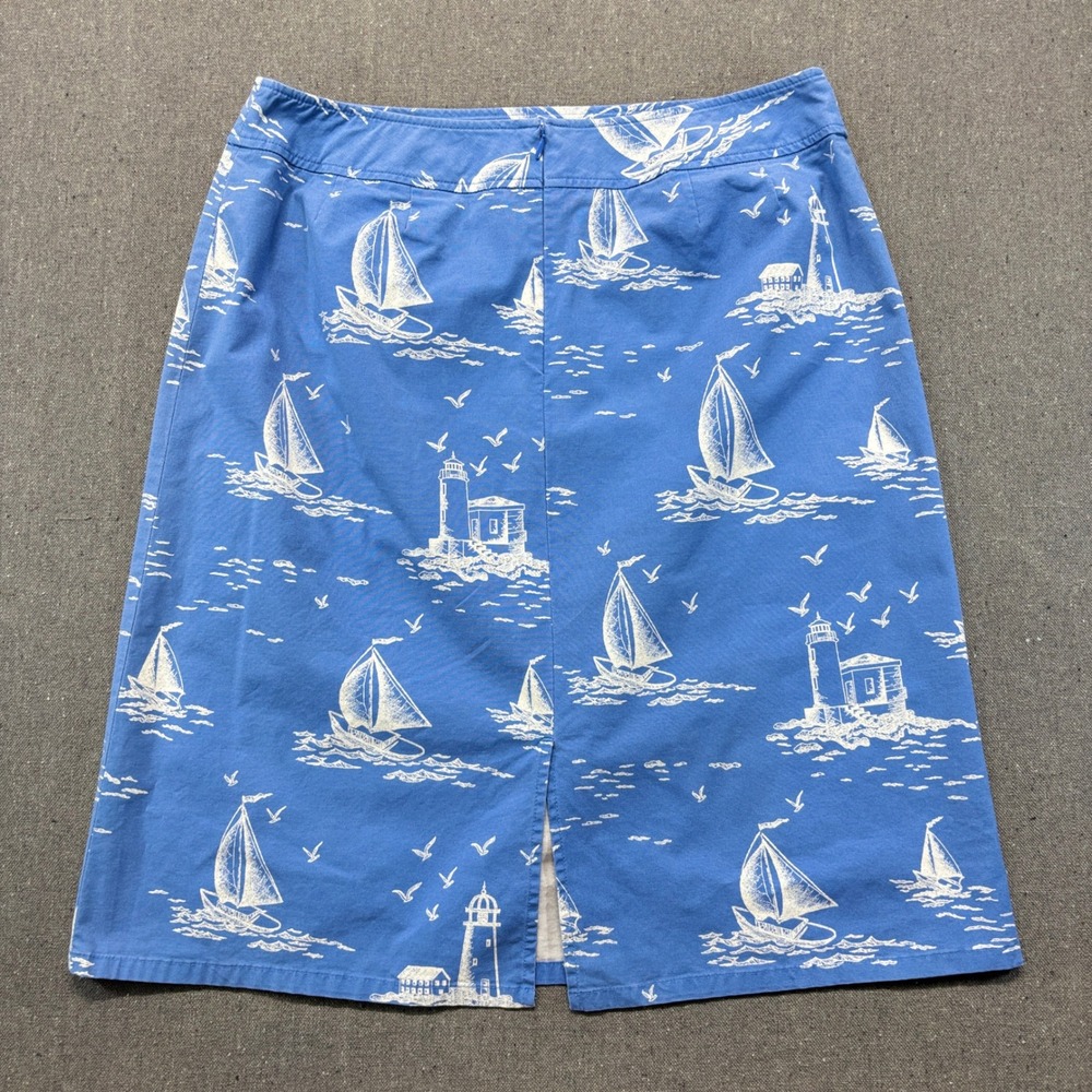 Pendleton Sail Away Blue Nautical Sailboat Cotton Stretch A-Line Skirt Size 14 - Picture 2 of 8